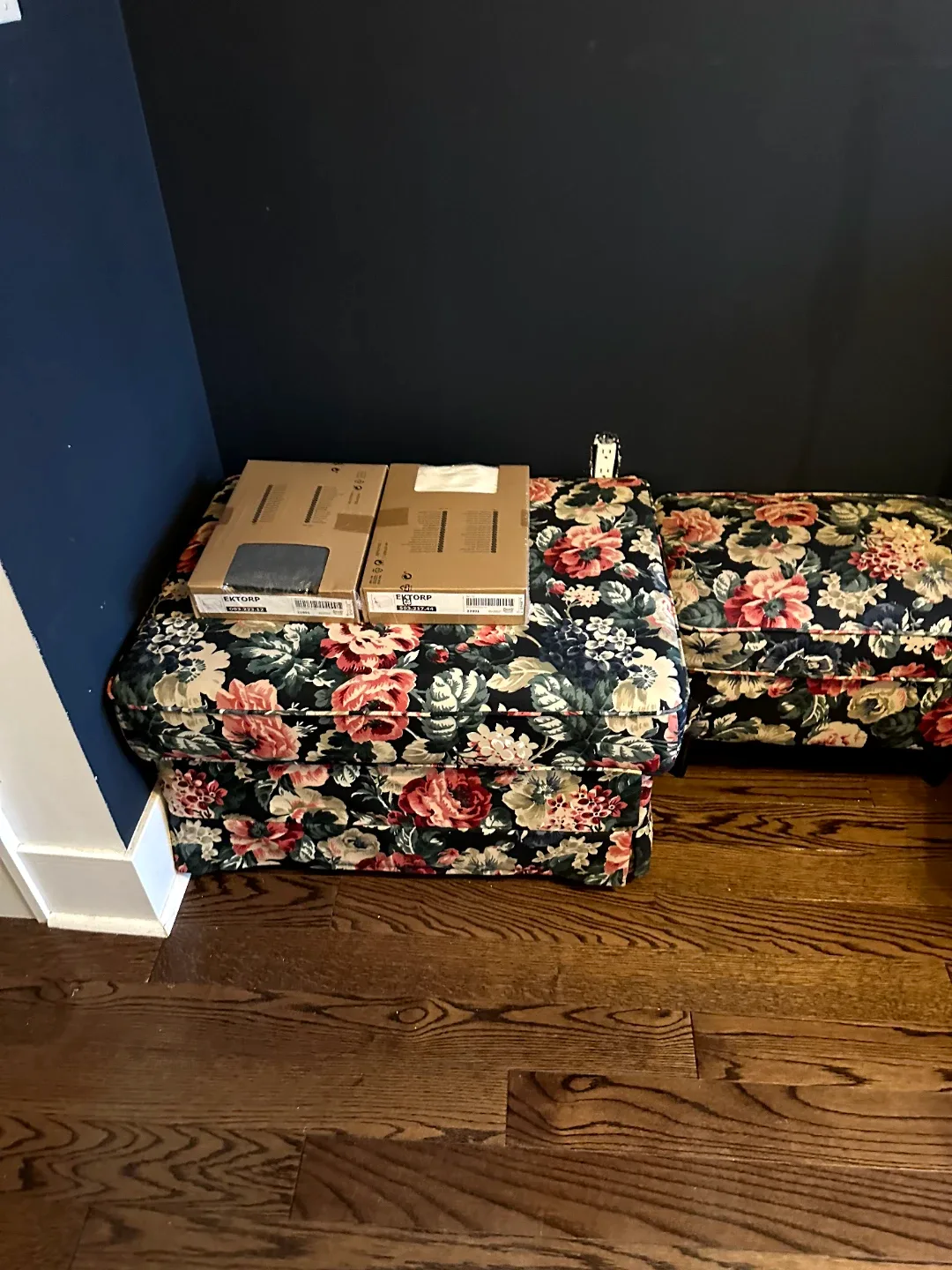 Floral Ottoman Only + new 1 white & 1 grey covers included image indicator(2)