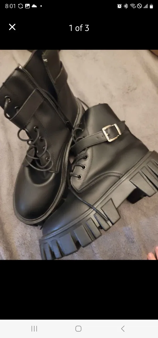 Black Lace-Up Platform Boots - Size 9