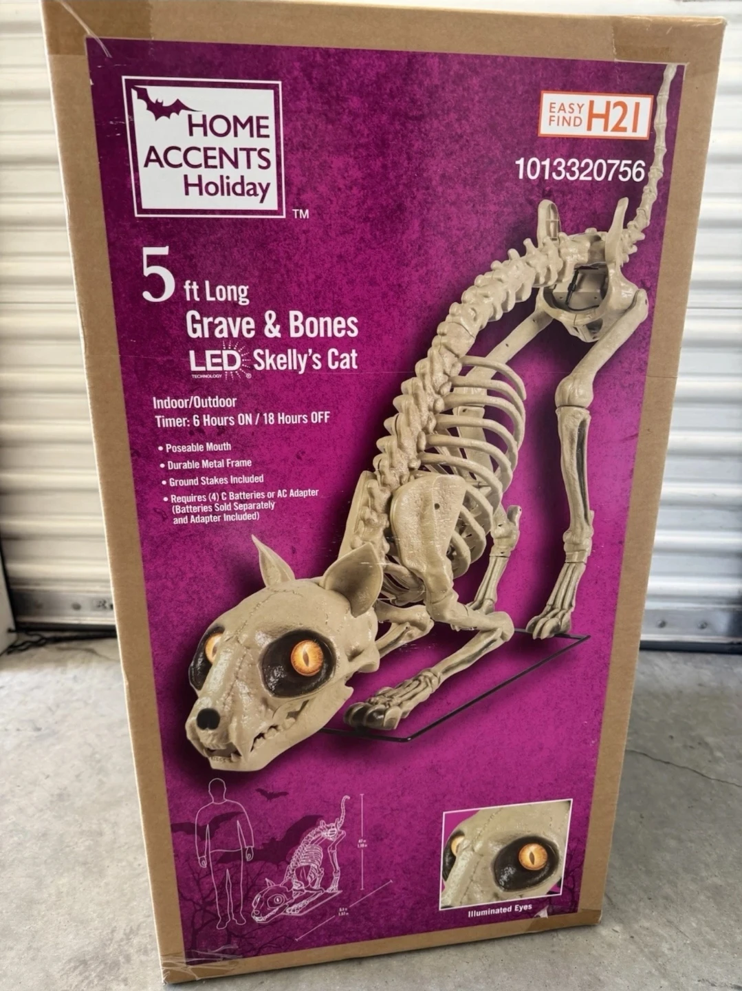 Home Accents Holiday 5ft Grave & Bones LED Skelly's Cat
