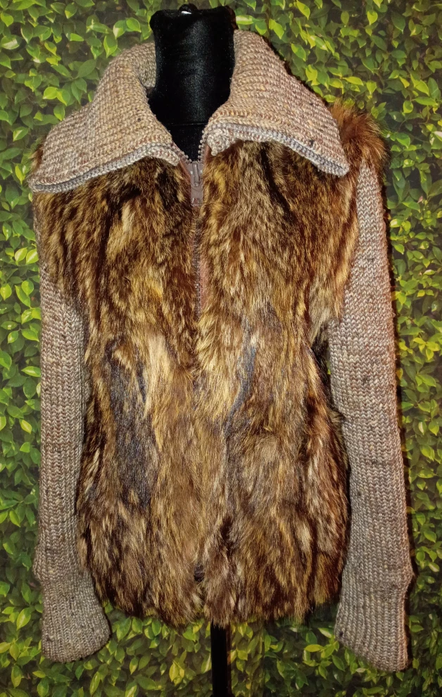 Vintage Raccoon Fur & Knit Zip-Up Jacket Sz M - photo 4