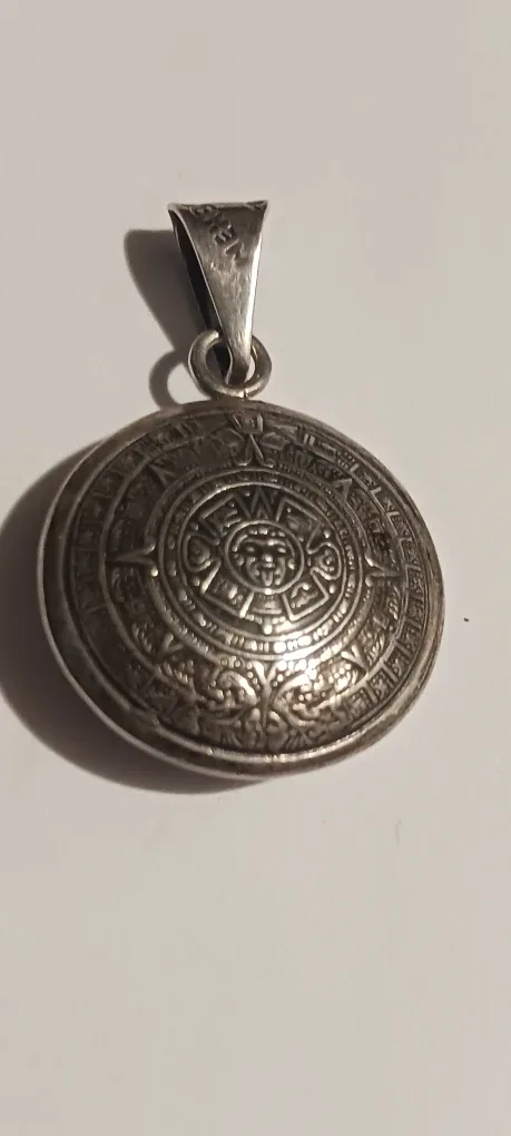 Vintage Aztec Calendar Sterling Silver Pendant