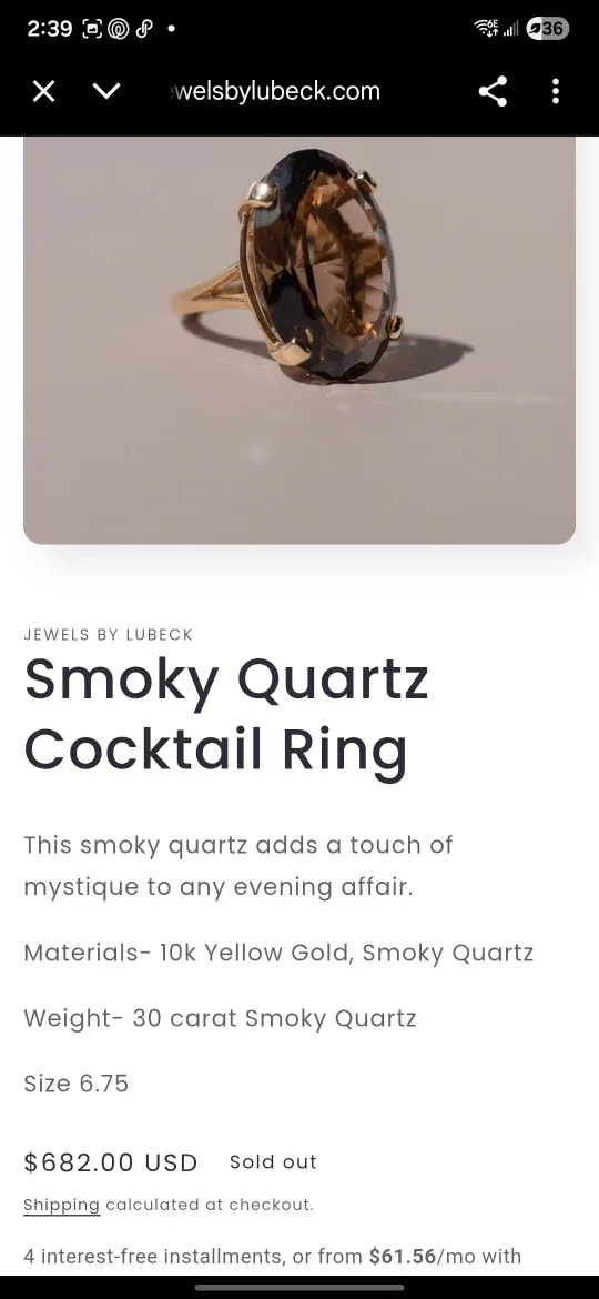 Vintage 10ct Gold Smokey Quartz Cocktail Ring - Size O image indicator(7)