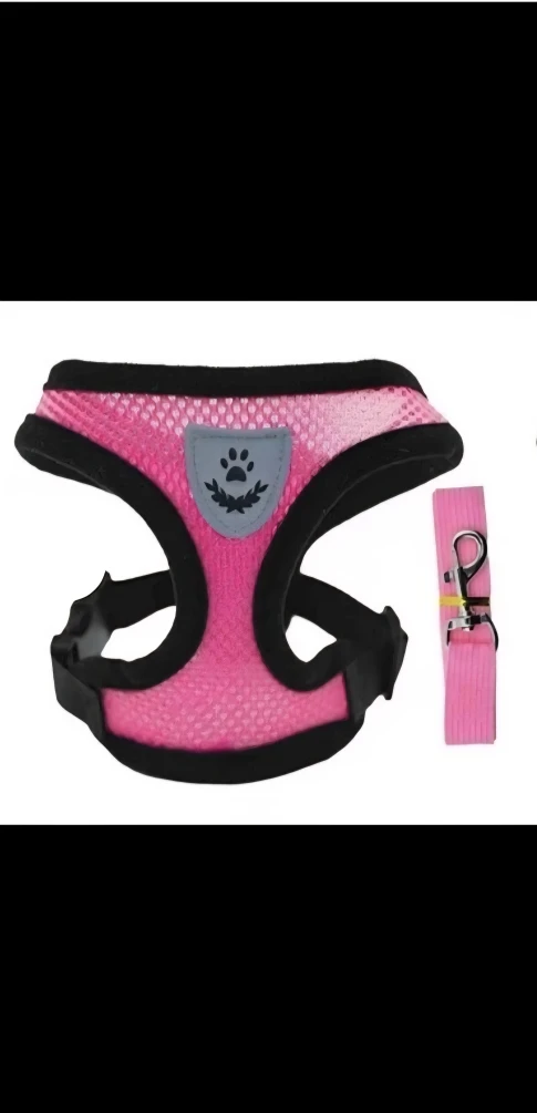 New Soft Pink Mesh Nylon Dog Vest Harness Leash Set – Sz Large