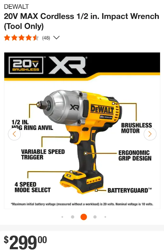 20V Max DeWalt XR -HIGH TORQUE 1/2" Impact Wrench image indicator(2)