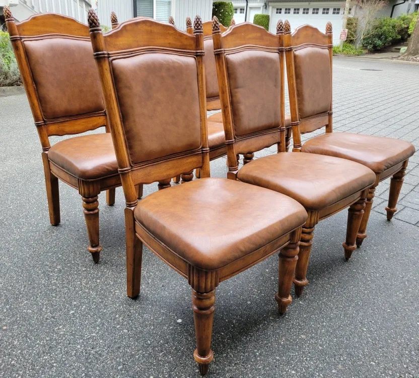 Beautiful Set of 6 Brown Leather Dining Chairs. $50 Each.