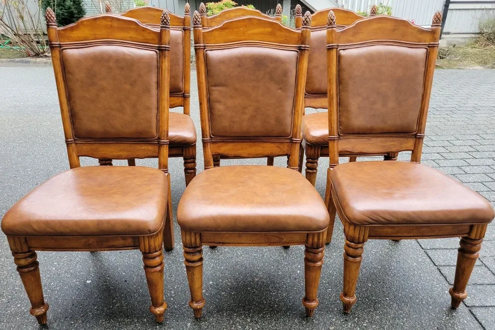 Beautiful Set of 6 Brown Leather Dining Chairs. $50 Each. image indicator(2)