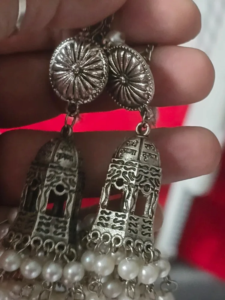 Silverplated indian  Earrings with Pearl image indicator(3)