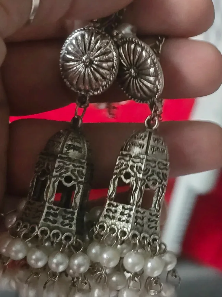 Silverplated indian  Earrings with Pearl image indicator(4)