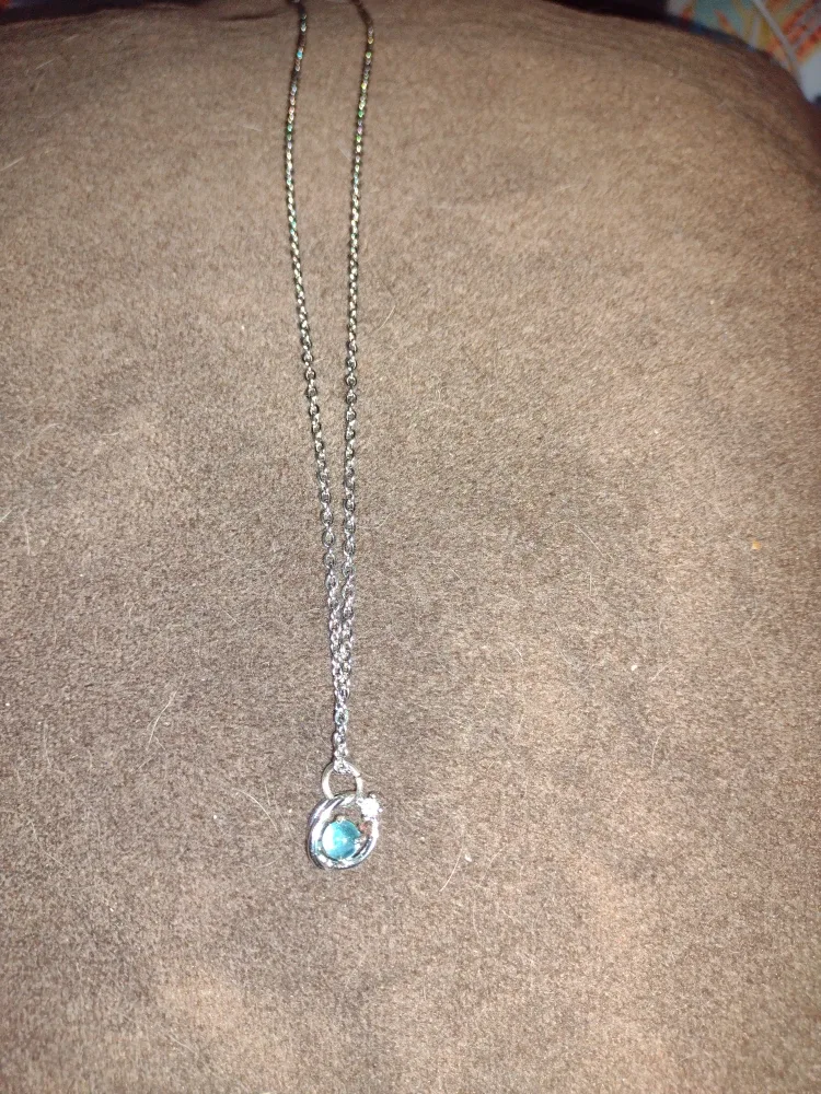 Stainless  Steel Necklace with Blue Stone Pendant