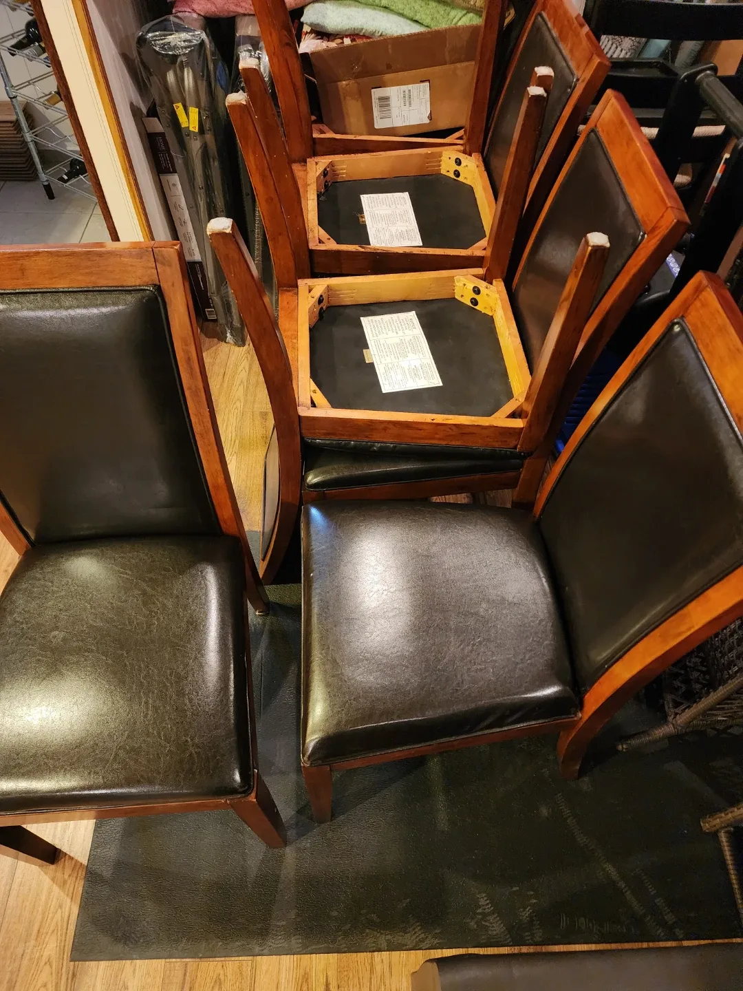 Wood & Black Leather like Dining Chairs (Set of 8) image indicator(2)