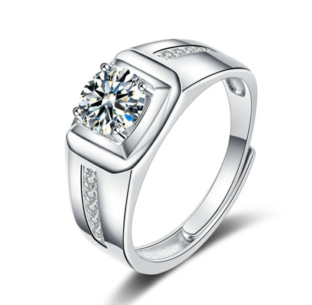 1.0 carat Men's Silver Tone Ring with Moissanite Diamond