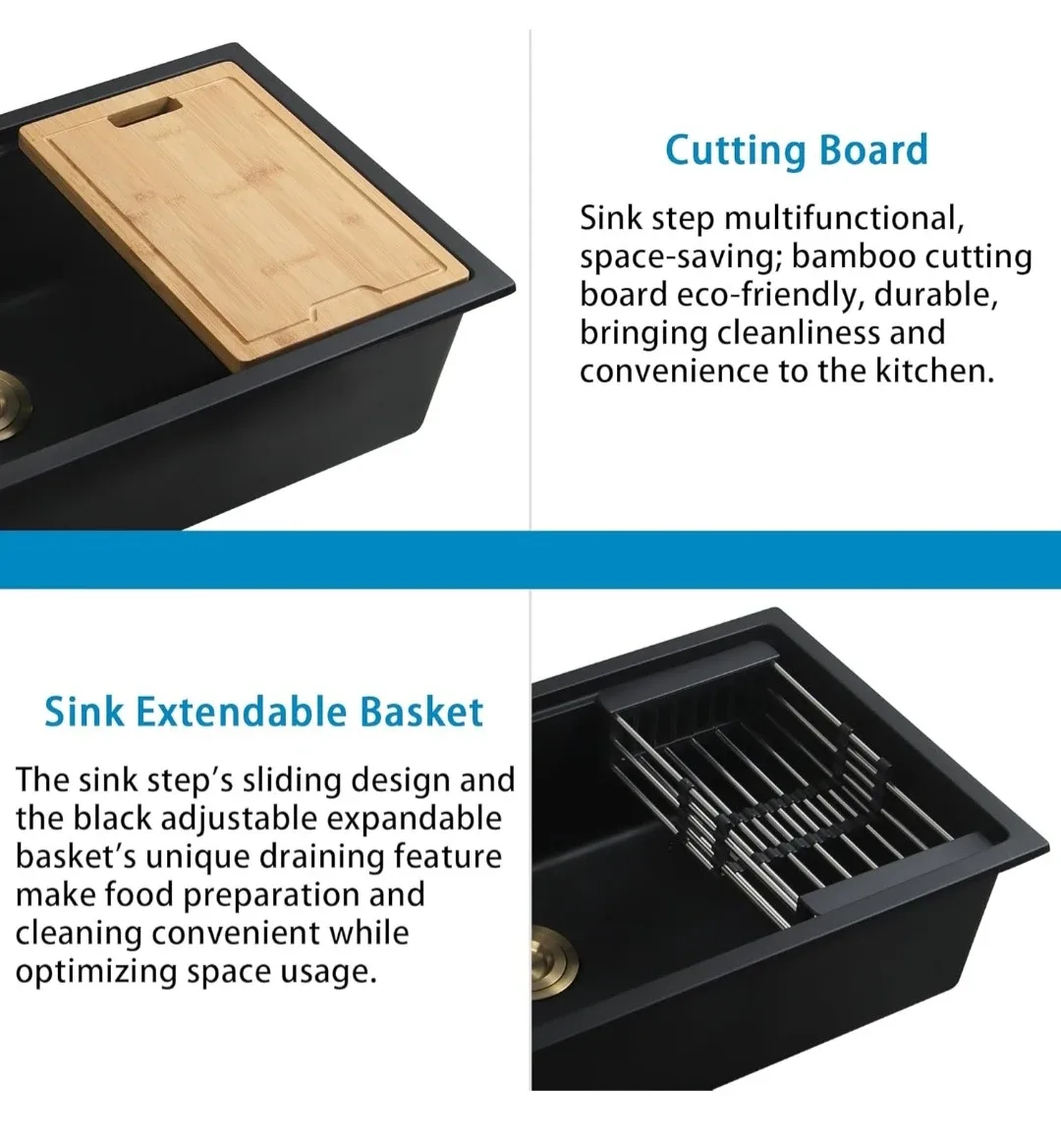 32" x 18" Black Kitchen Sink image indicator(5)