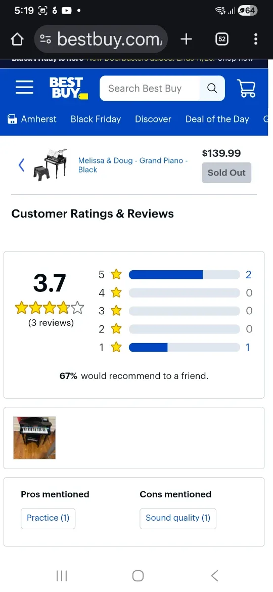 Melissa & Doug Black Toy Piano - FAST PICK UP! image indicator(7)