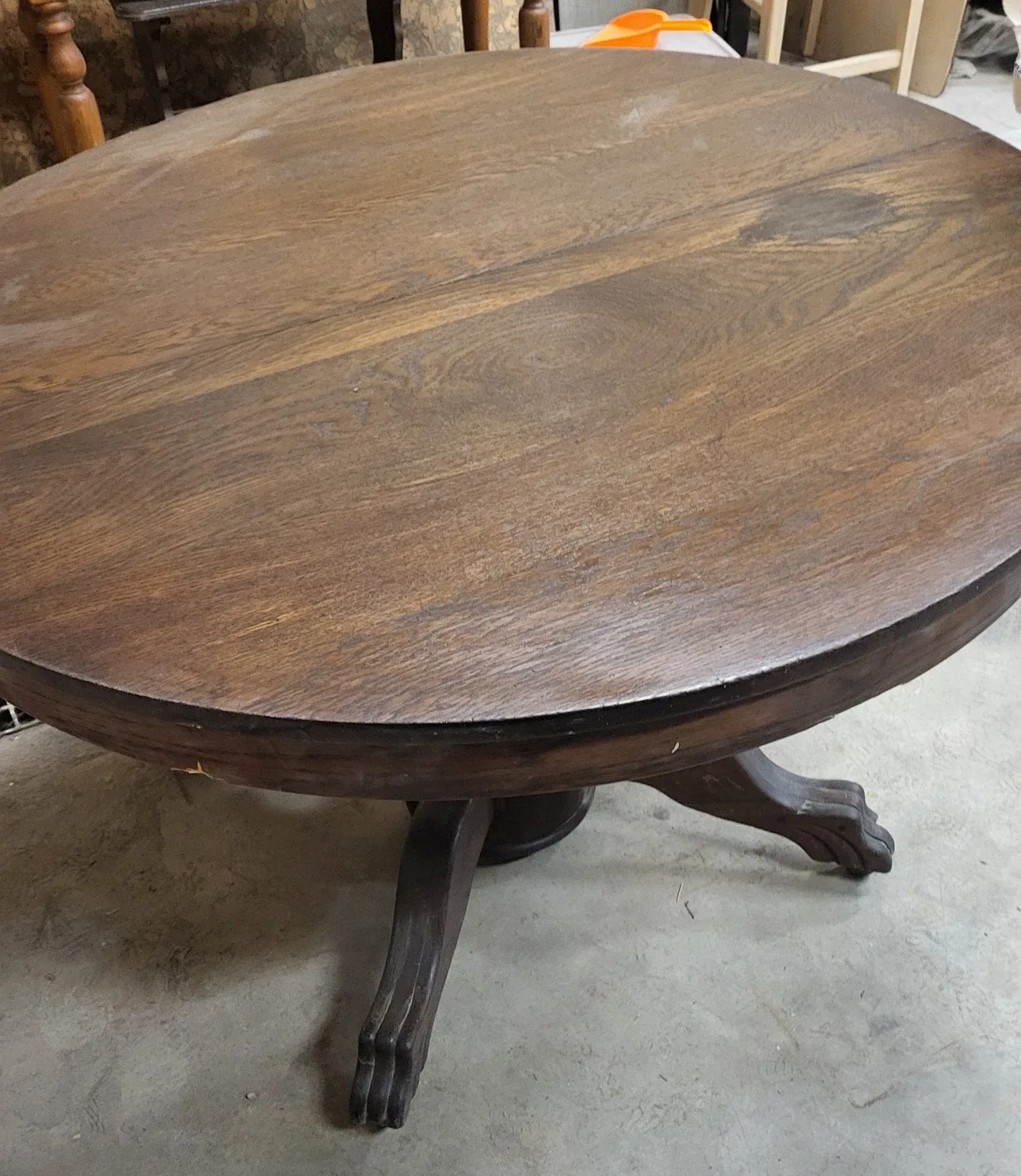 Antique Round Wooden Table with Claw Feet