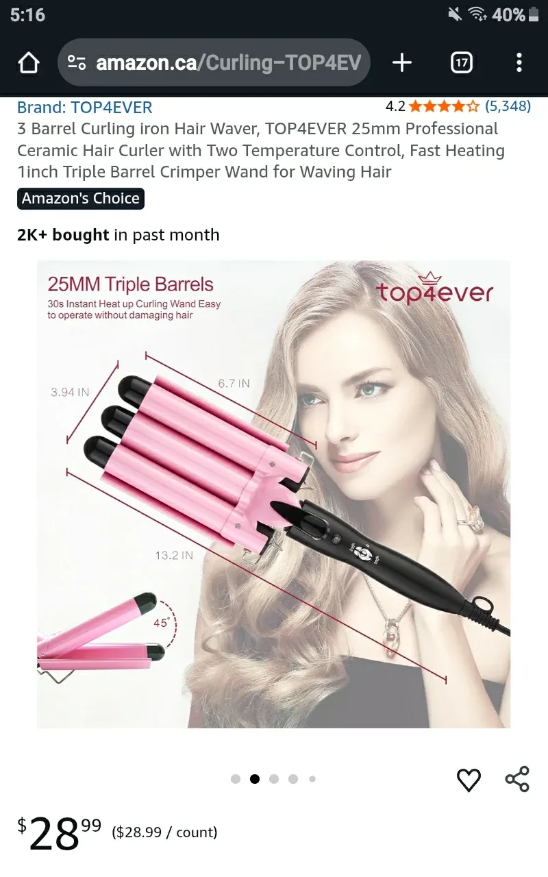 🆕 TOP4EVER 3 Barrel Curling Iron Hair Waver - Retails $28.99+Tx image indicator(3)