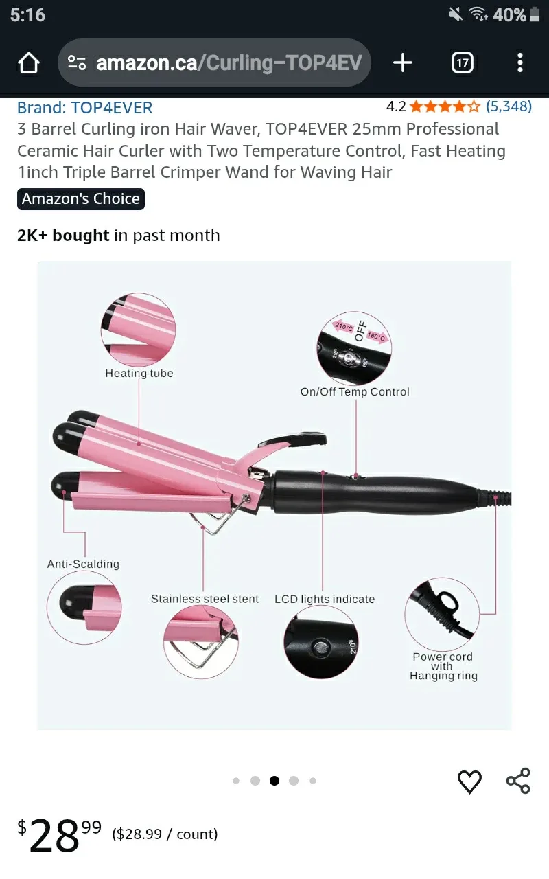 🆕 TOP4EVER 3 Barrel Curling Iron Hair Waver - Retails $28.99+Tx image indicator(4)