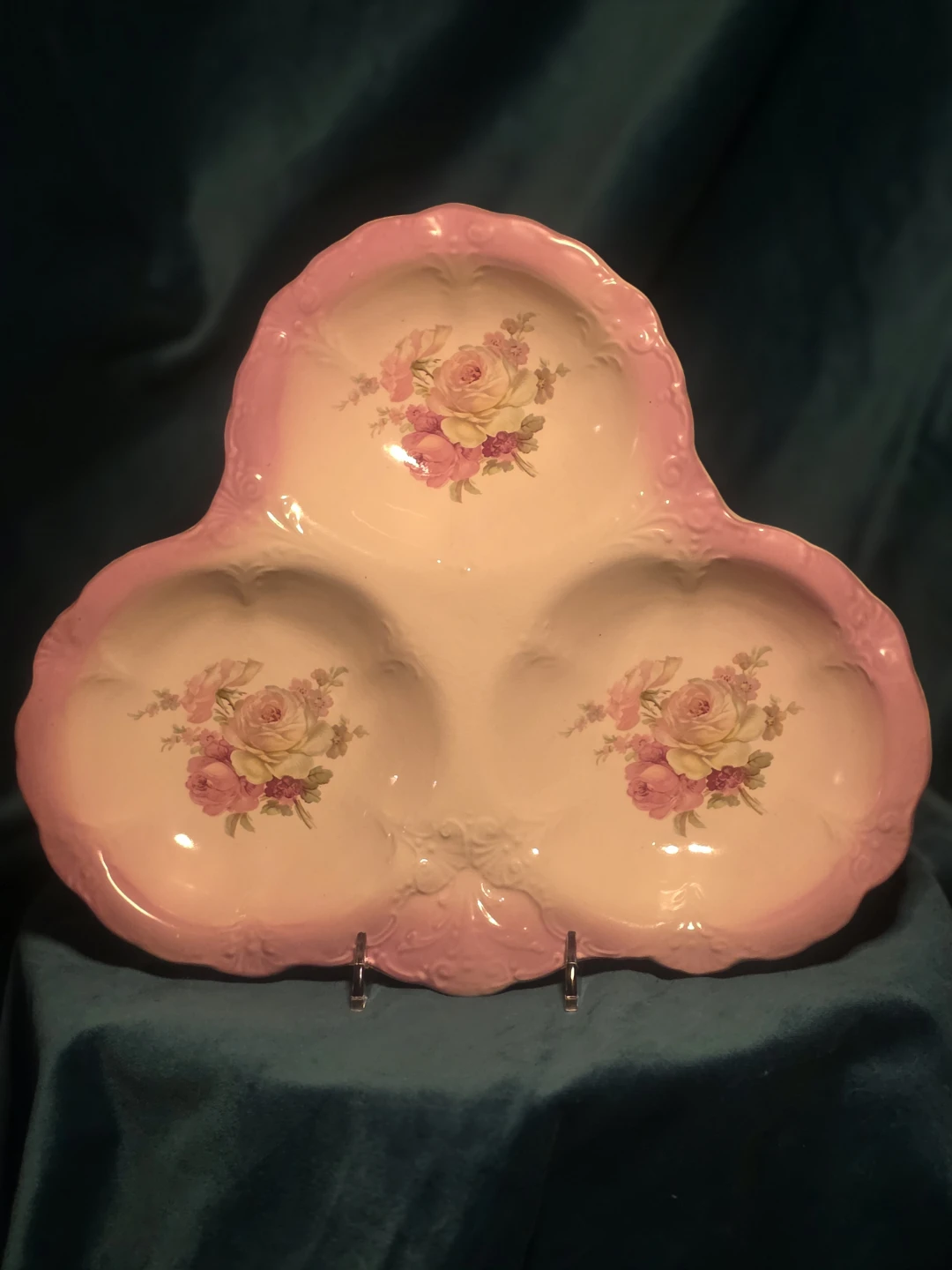 Vintage Pink Floral Divided Serving Dish
