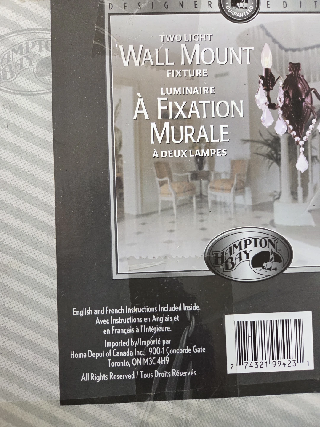Hampton Bay Two Light Wall Mount Fixture - New in Box! - photo 3