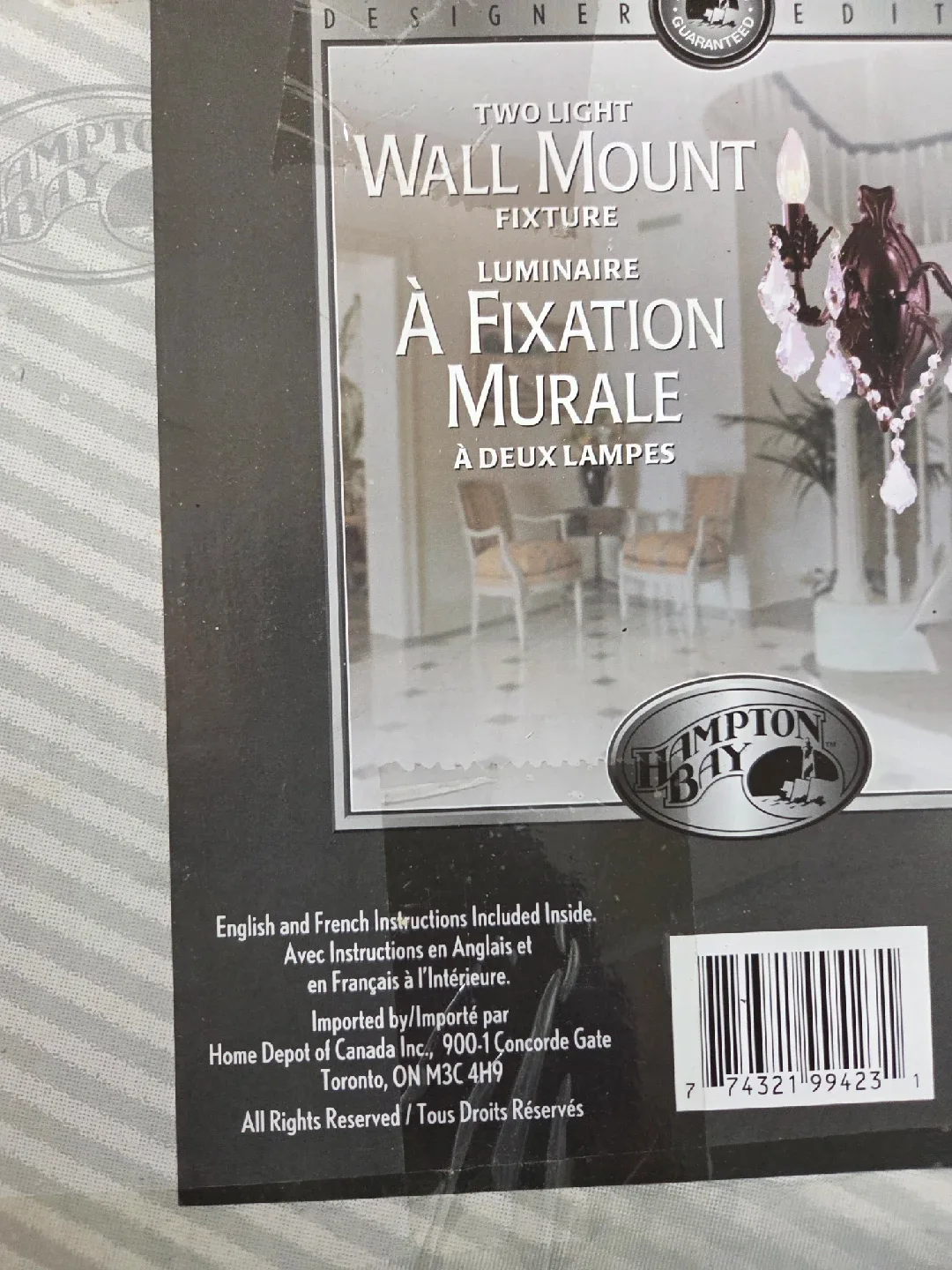 Hampton Bay Two Light Wall Mount Fixture - New in Box! image indicator(3)