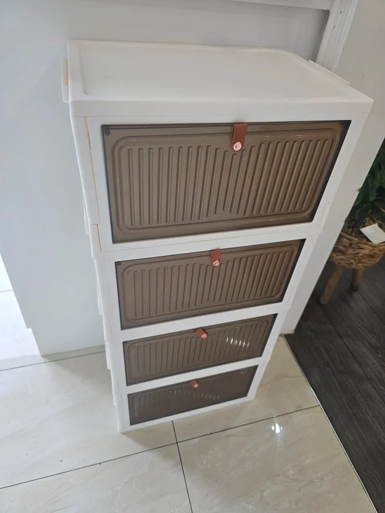 4-Tier Plastic Storage Drawer Unit - White & Brown