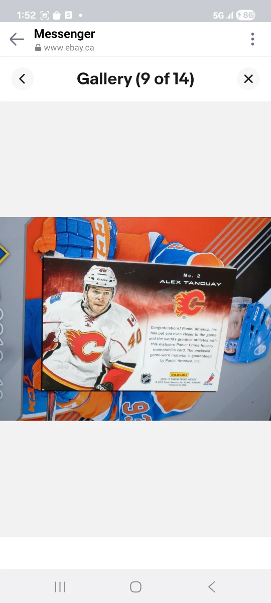 Alex Tanguay Panini Prime Hockey Card/ Calgary Flames - photo 5