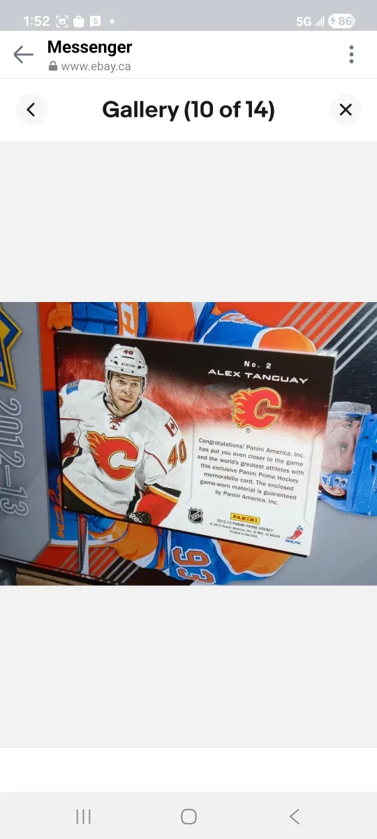 Alex Tanguay Panini Prime Hockey Card/ Calgary Flames image indicator(6)