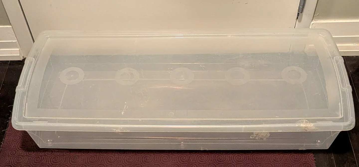 4 Storage Bins w/Lids - Pink, Clear and White image indicator(4)