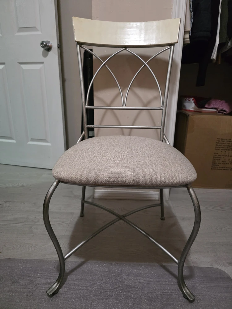 Elegant Silver Metal & Beige Fabric Dining Chair