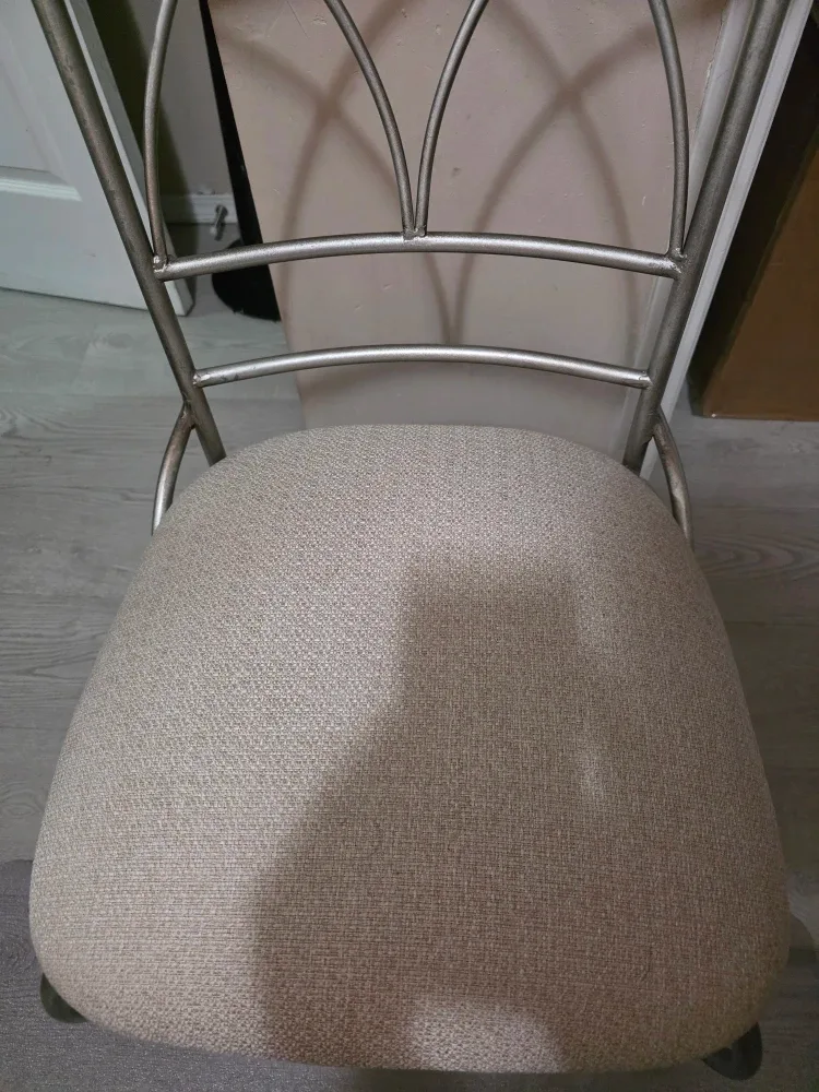 Elegant Silver Metal & Beige Fabric Dining Chair image indicator(2)