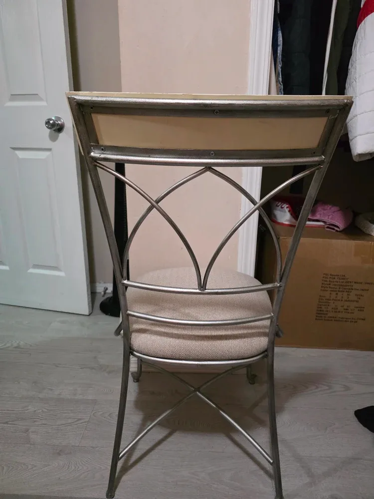 Elegant Silver Metal & Beige Fabric Dining Chair image indicator(3)
