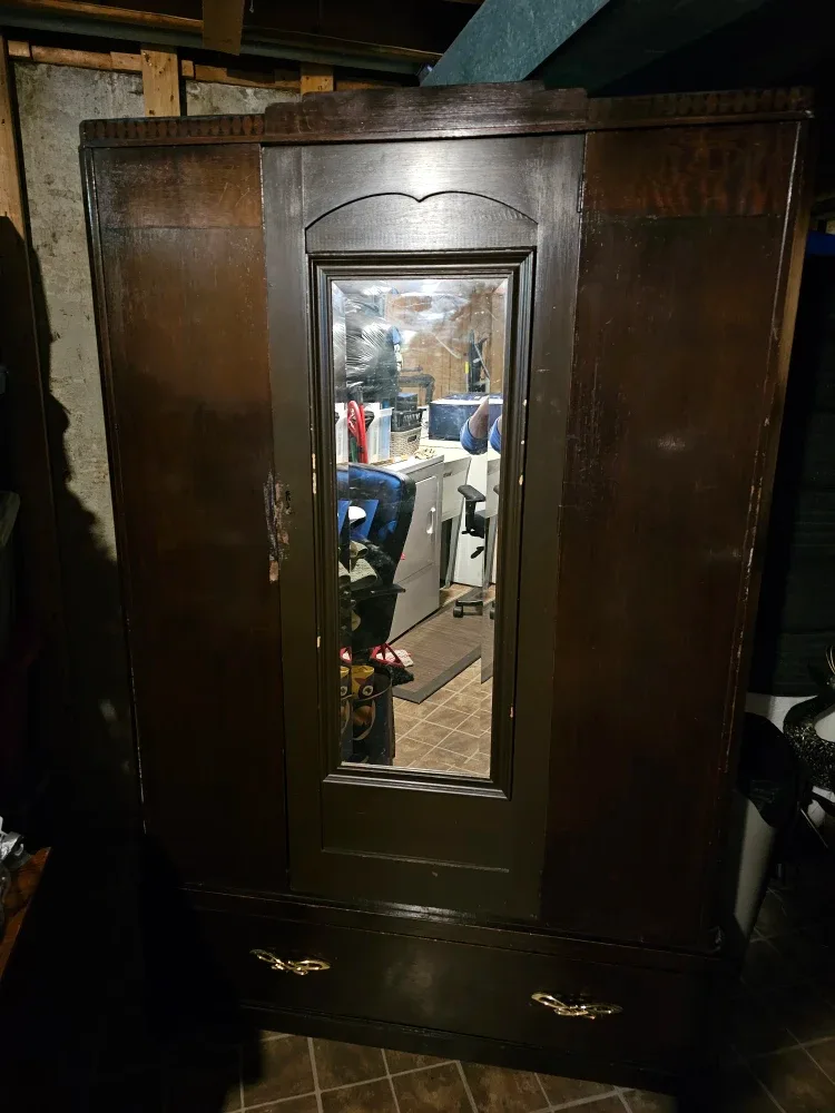 Antique Wooden Armoire with Mirror