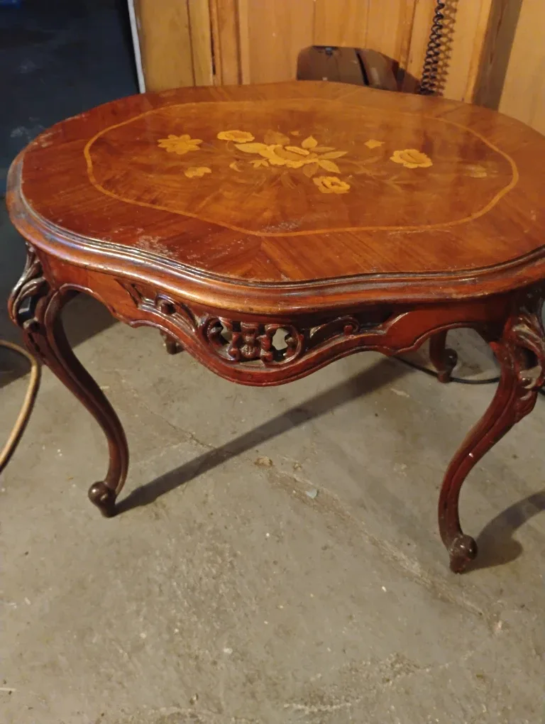 Vintage Floral Inlay Accent Table