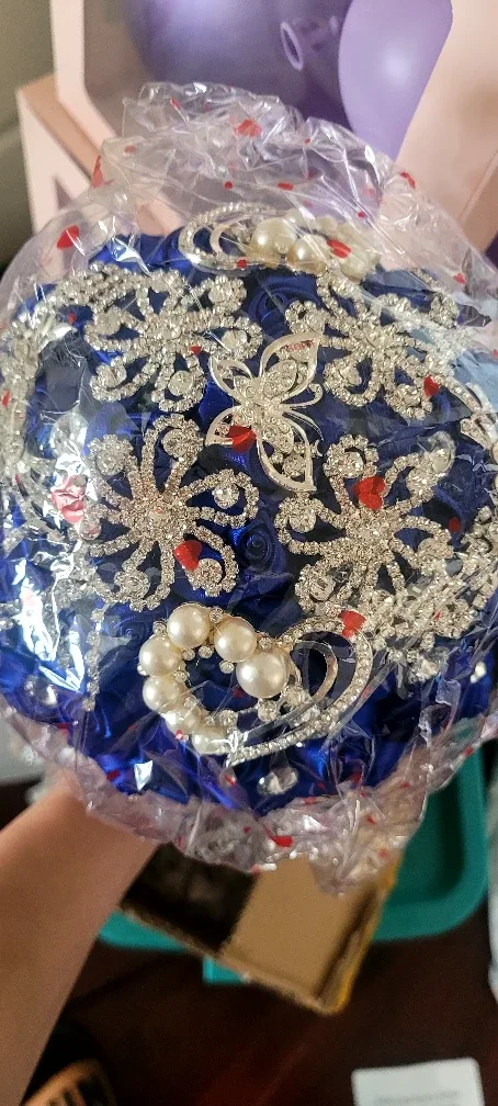 Blue Bridal Bouquet with Rhinestones image indicator(5)