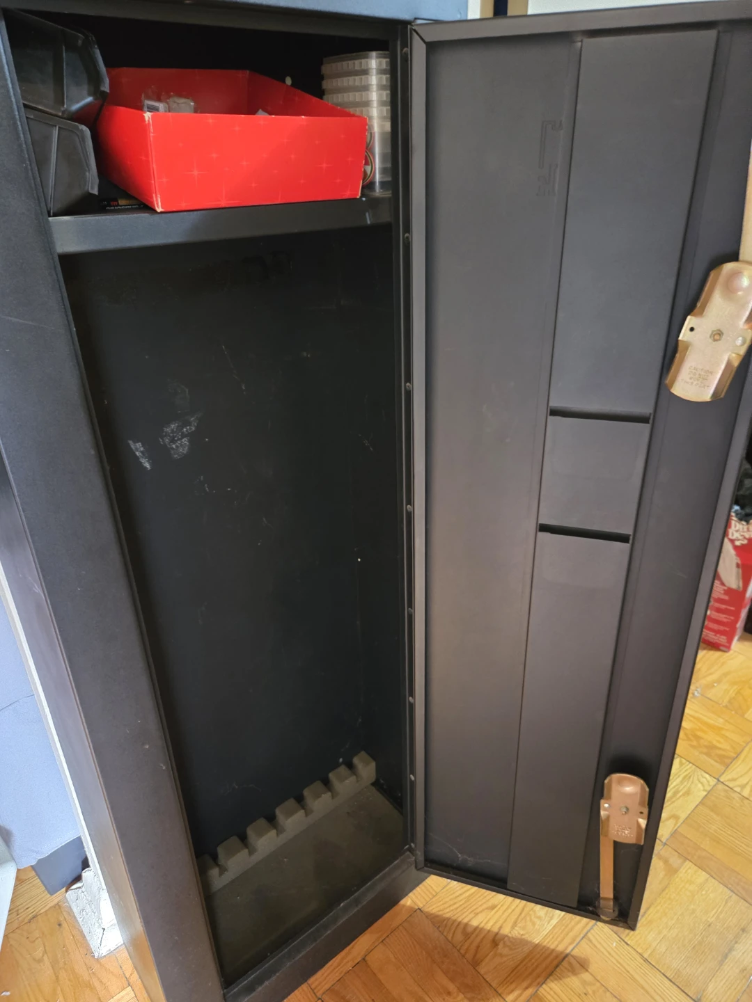 Black Metal Storage Locker and gun rack