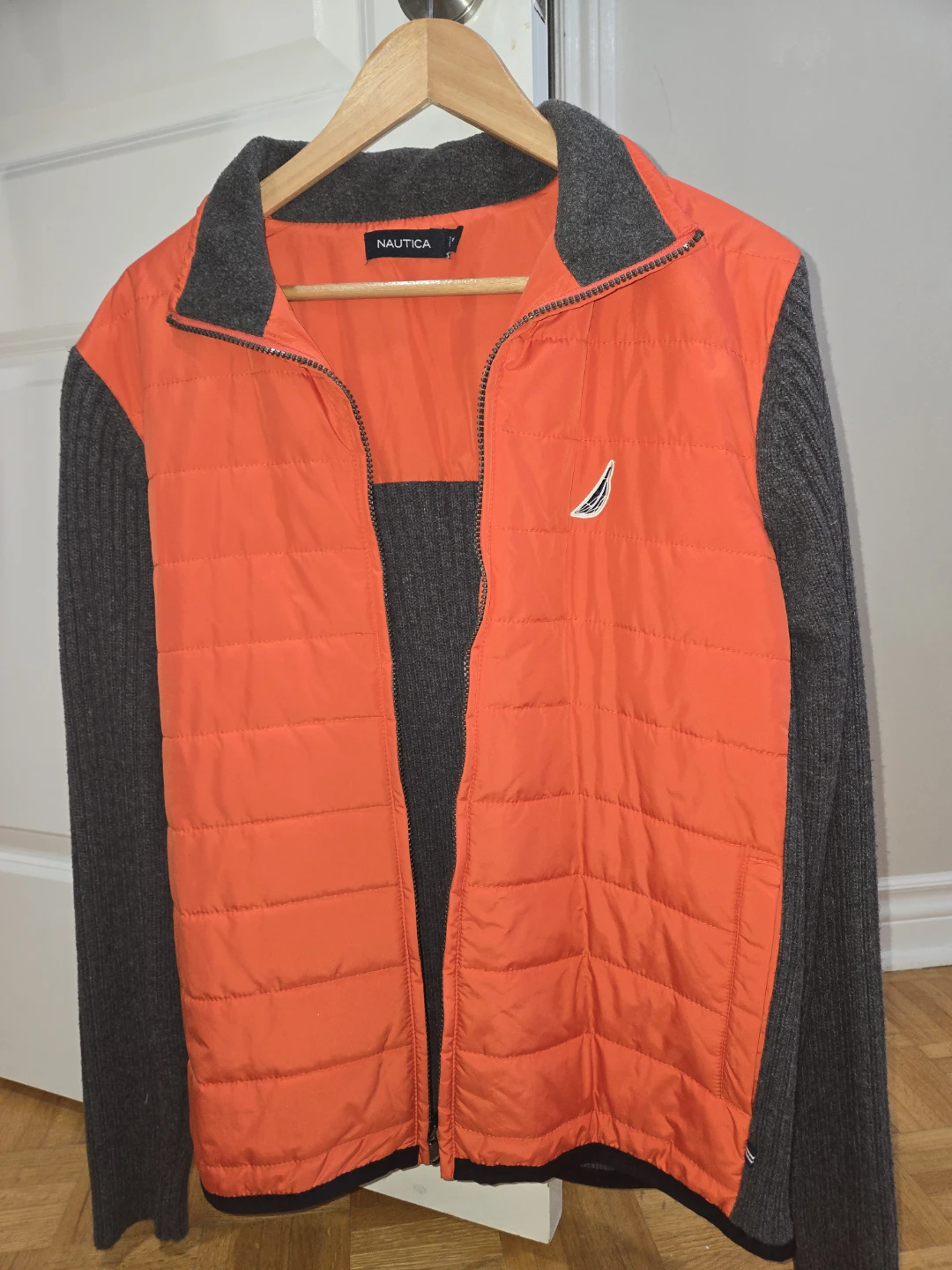 Brand New Nautica Orange Vest with Grey Sleeves - Size M