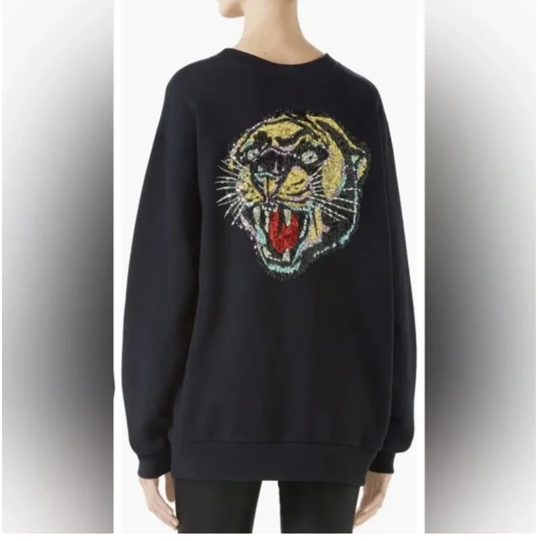 Gucci Black Sequin Logo & Tiger Crewneck Size Small - photo 3