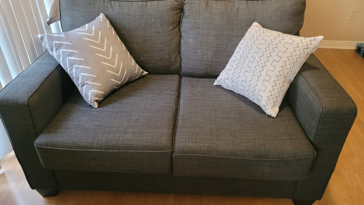 Grey Loveseat Sofa with Throw Pillows- from The Brick - photo 2