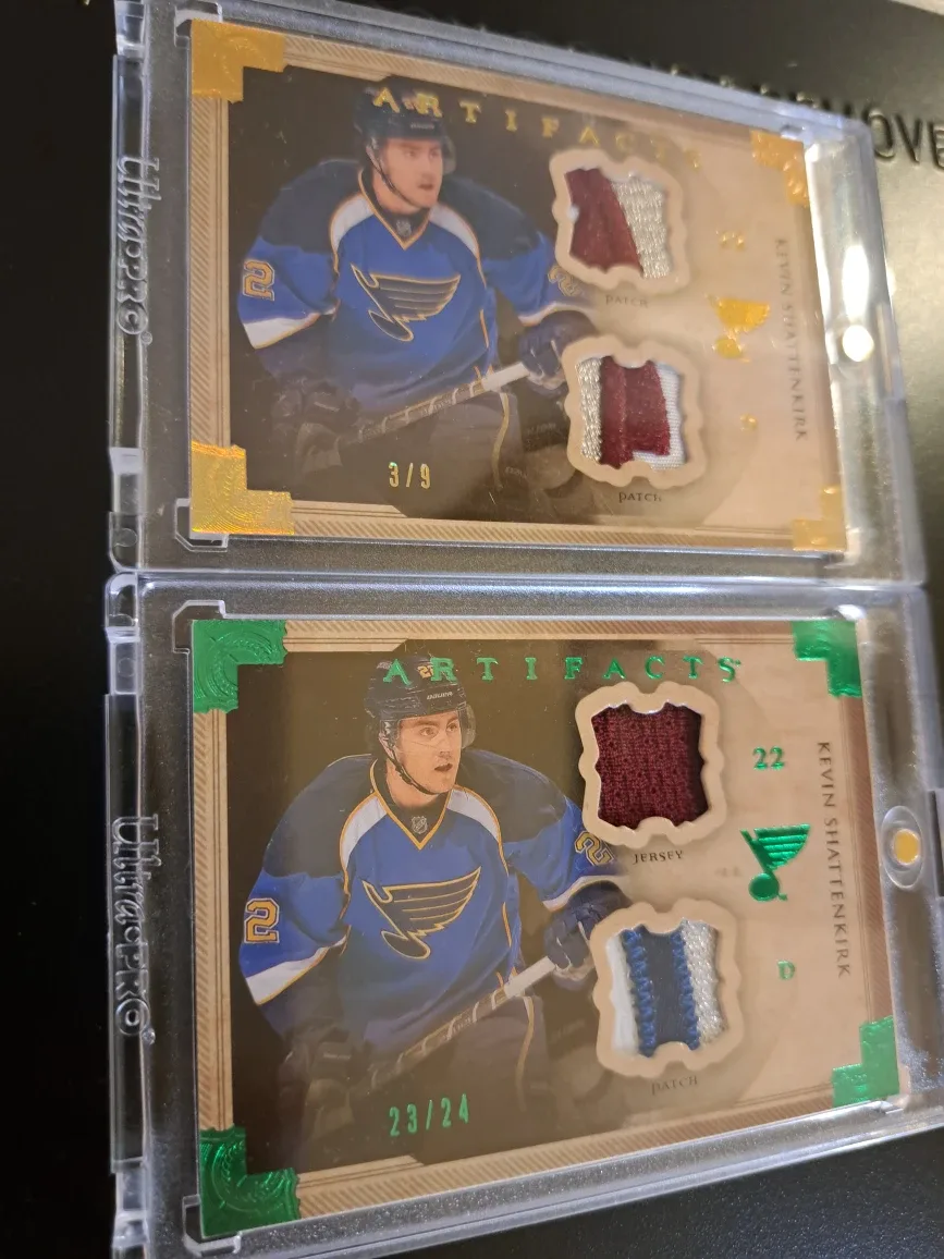 Kevin Shattenkirk 2013-14 Artifacts Hockey Card gold and Emerald image indicator(2)