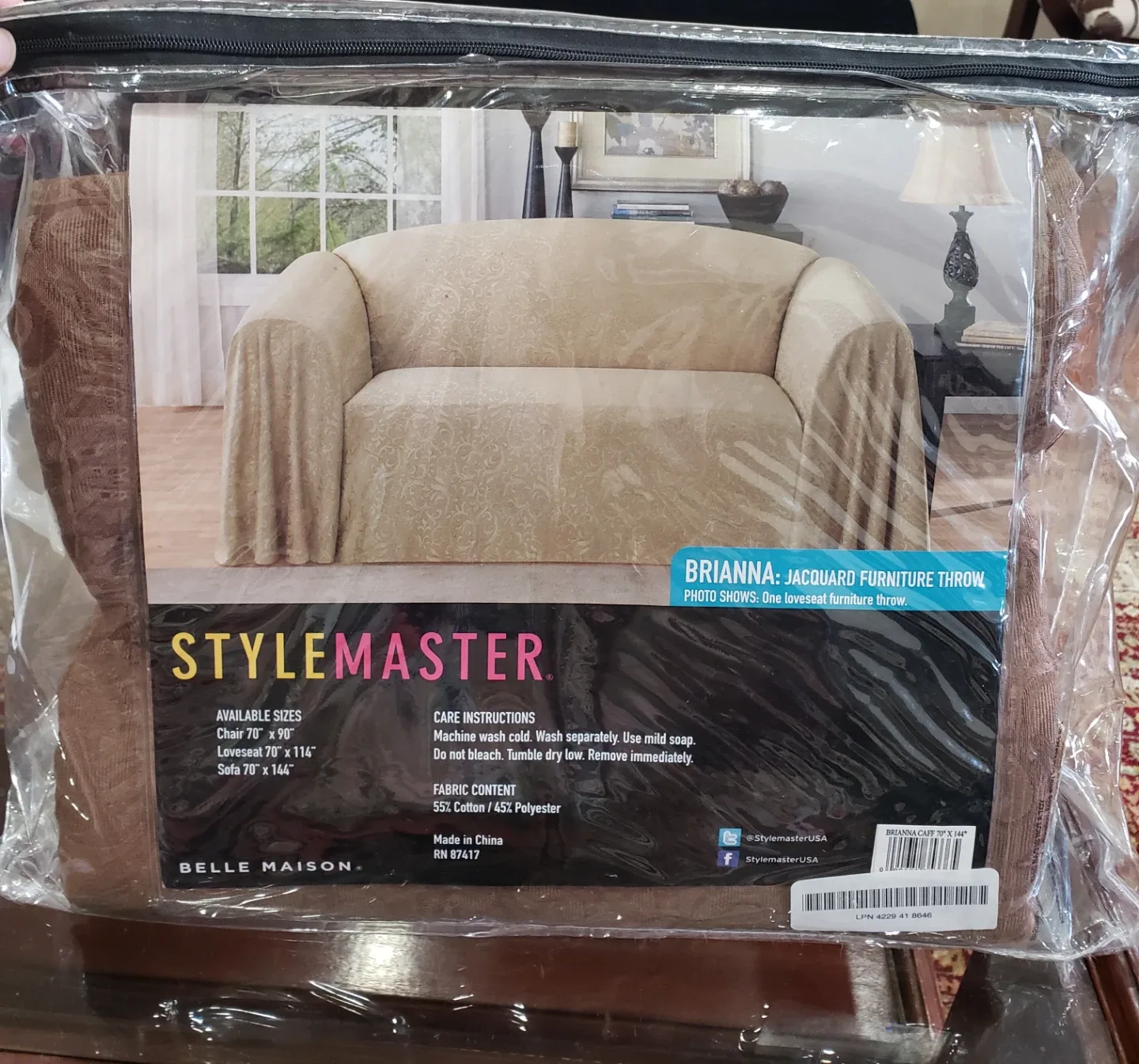 New Stylemaster Brianna Jacquard Loveseat Furniture Throw - Café