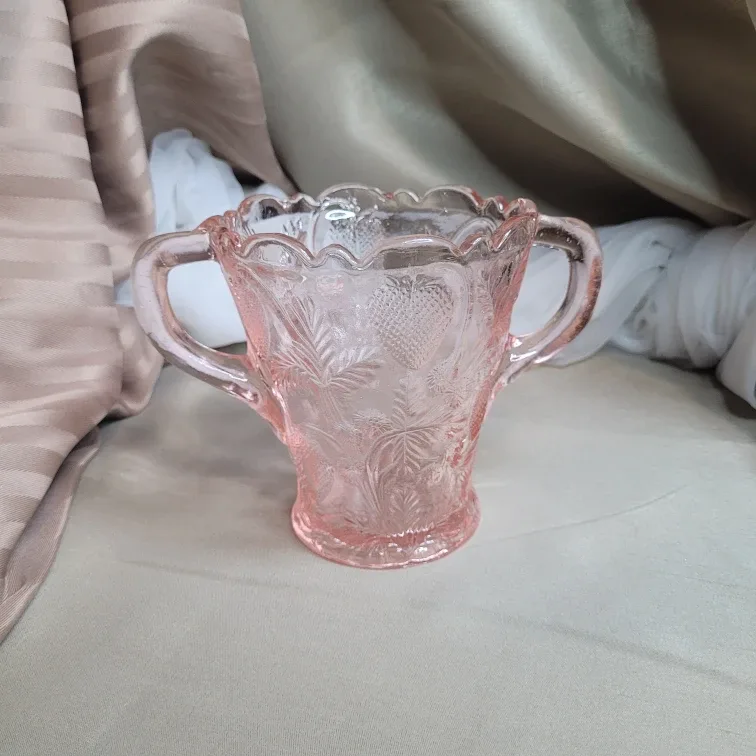 Fenton Vintage Pink Depression Glass Strawberry Double Handle...