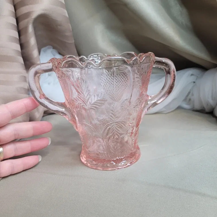 Fenton Vintage Pink Depression Glass Strawberry Double Handle... image indicator(2)