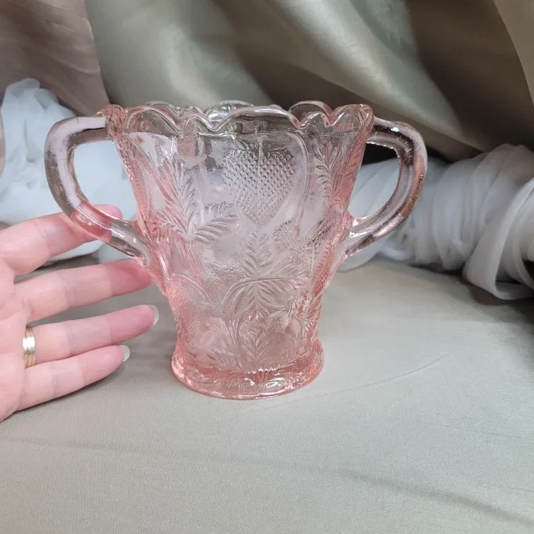Fenton Vintage Pink Depression Glass Strawberry Double Handle... image indicator(6)
