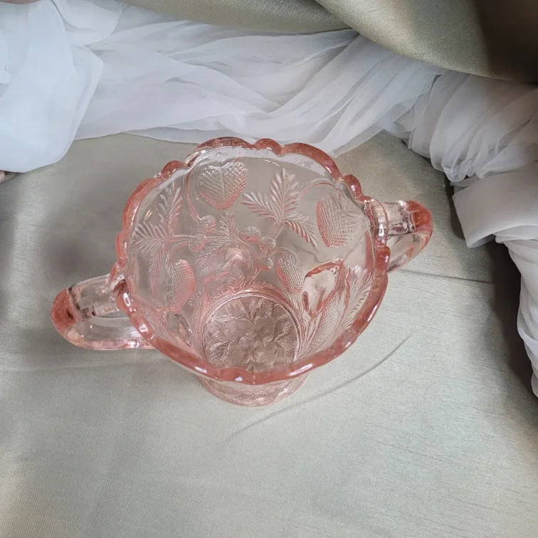 Fenton Vintage Pink Depression Glass Strawberry Double Handle... image indicator(7)