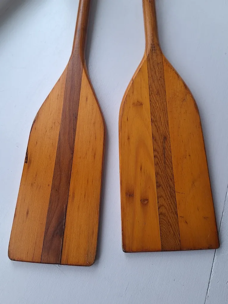Pair of vintage wooden canoe paddles