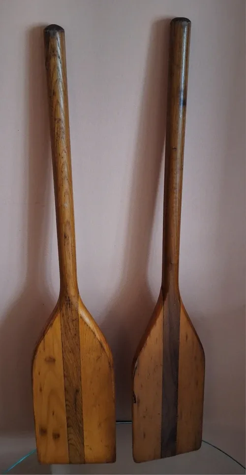 Pair of vintage wooden canoe paddles image indicator(5)
