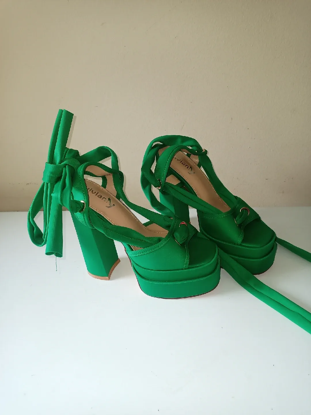 New~Vivianly Lace Up Platform Ankle Strap Heeled Sandals image indicator(2)
