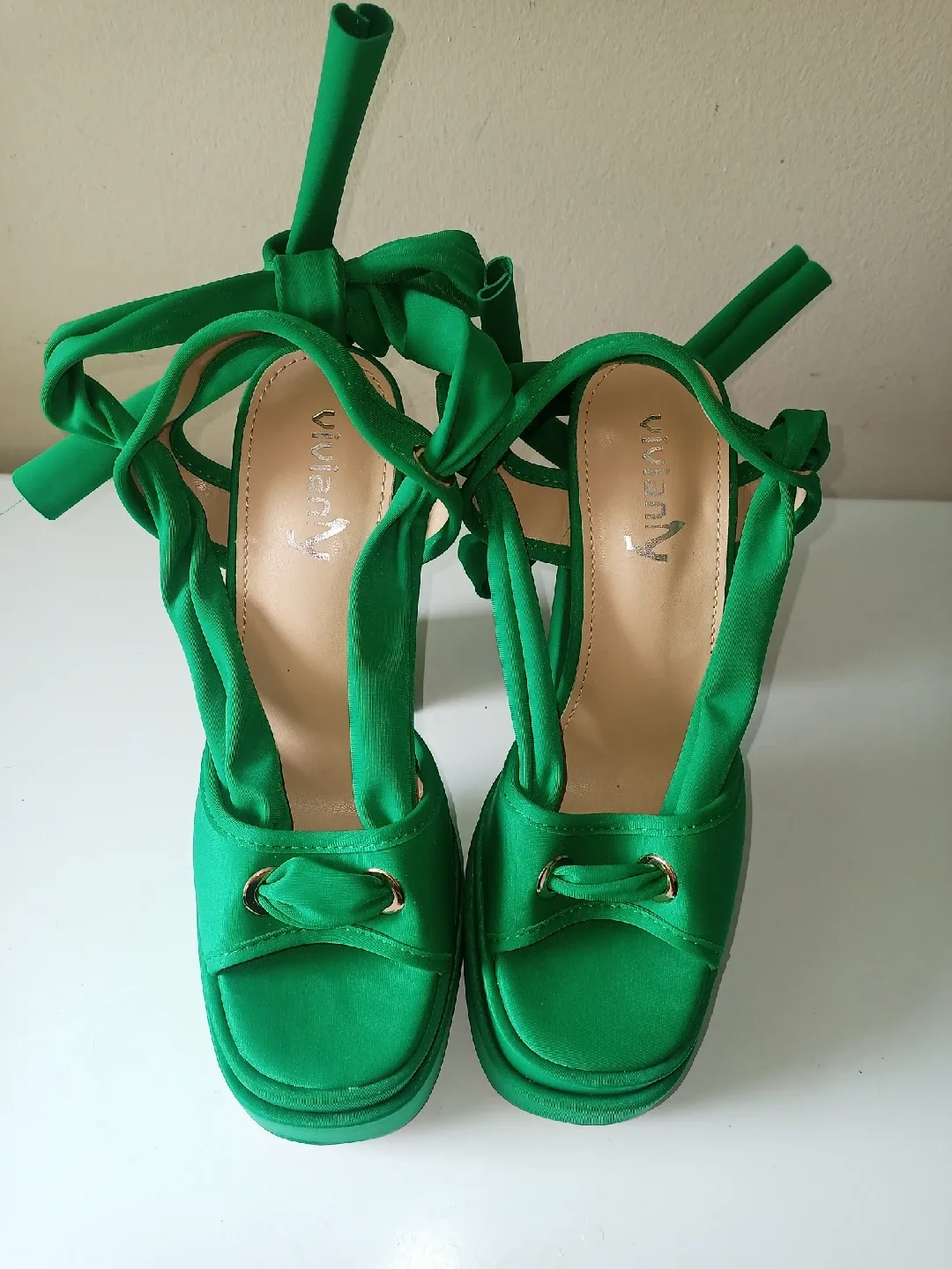 New~Vivianly Lace Up Platform Ankle Strap Heeled Sandals image indicator(3)