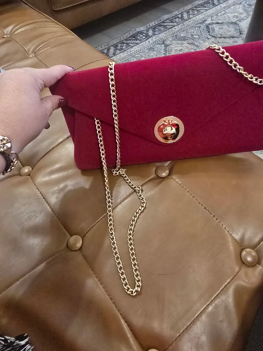 Red Clutch with Gold Chain image indicator(3)