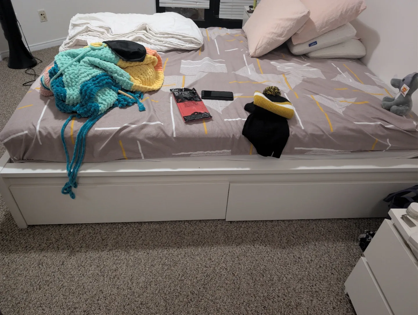 Queen size bed frame with two side tables image indicator(5)