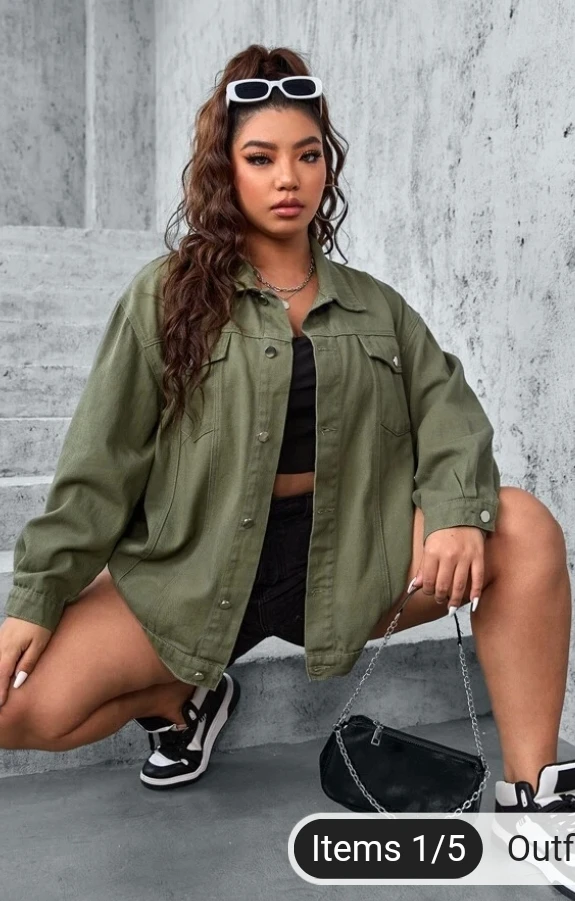 Olive Green Denim Jacket from  SHEIN